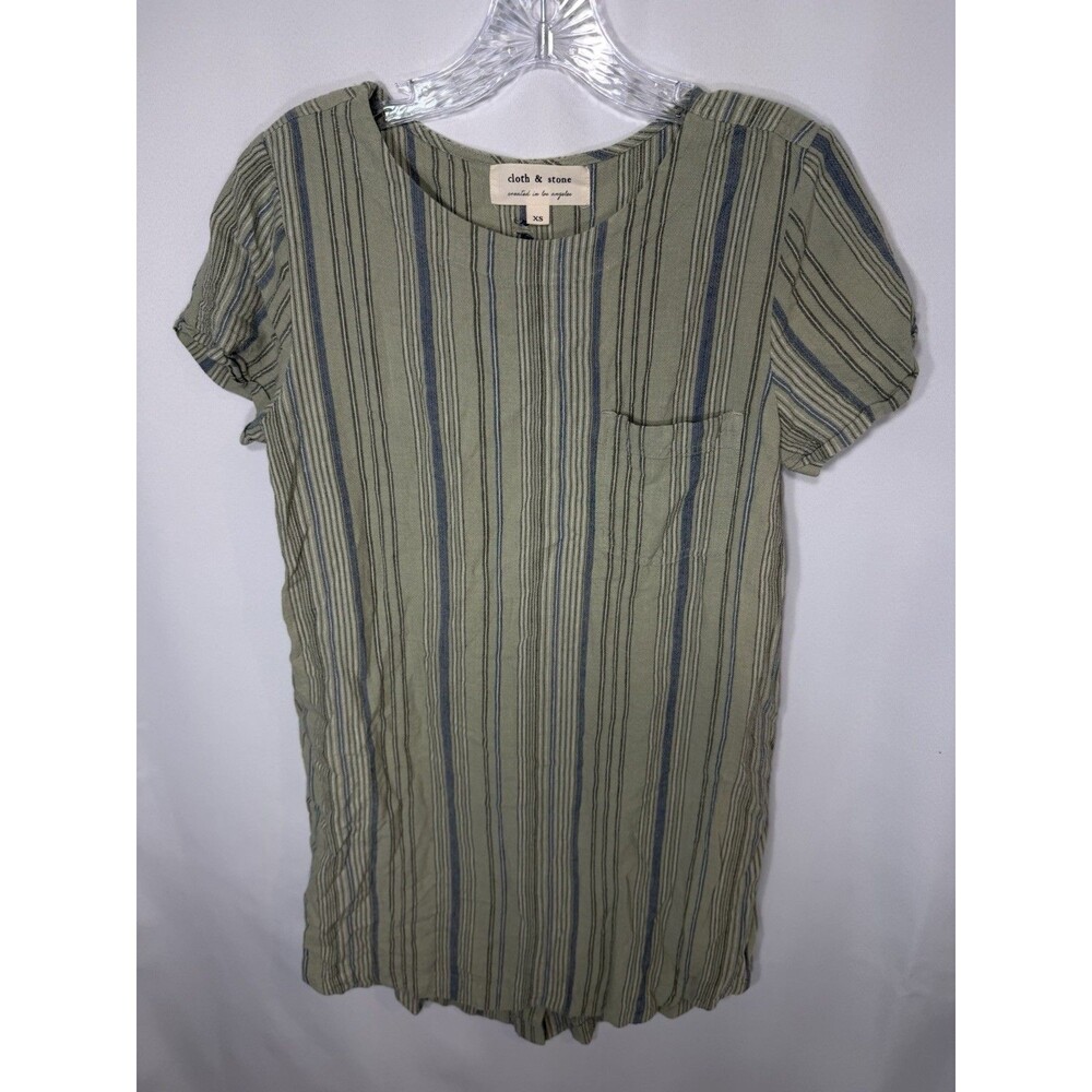 Cloth & Stone Anthropologie Striped Button-Back Shirt Dress Linen Blend XS